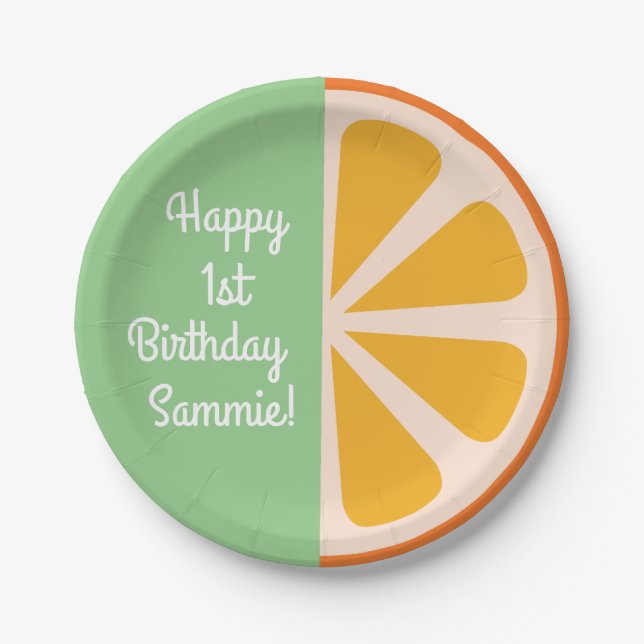 Orange Citrus Slice Cute 1st Birthday Plates (Front)