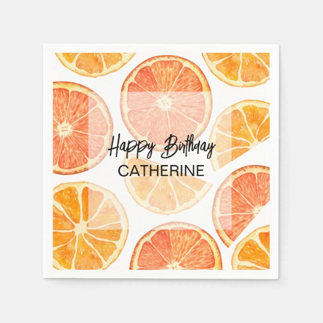 Orange Citrus Slice Summer Birthday Napkin (Front)