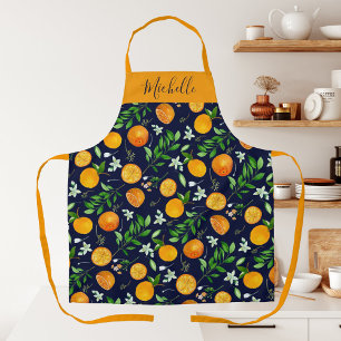 Orange Citrus Summer Floral Botanical Pattern Apron