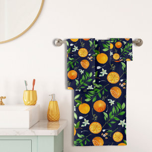 Orange Citrus Summer Floral Botanical Pattern Bath Towel Set