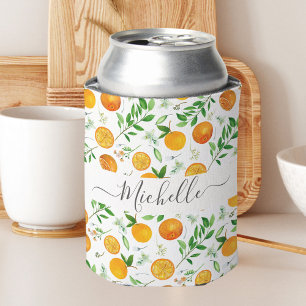 Orange Citrus Summer Floral Botanical Pattern Can Cooler