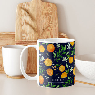 Orange Citrus Summer Floral Botanical Pattern Coff Coffee Mug