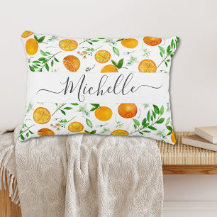 Orange Citrus Summer Floral Botanical Pattern Decorative Cushion
