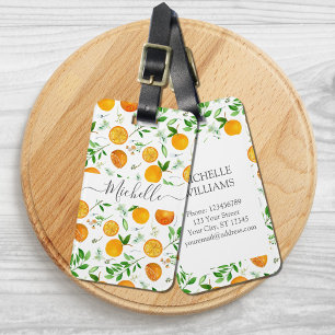 Orange Citrus Summer Floral Botanical Pattern Luggage Tag