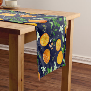 Orange Citrus Summer Floral Botanical Pattern Short Table Runner