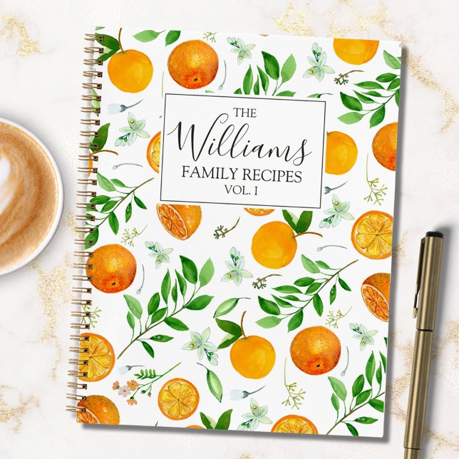 Orange Citrus Summer Floral Botanical Recipe Book (In situ)