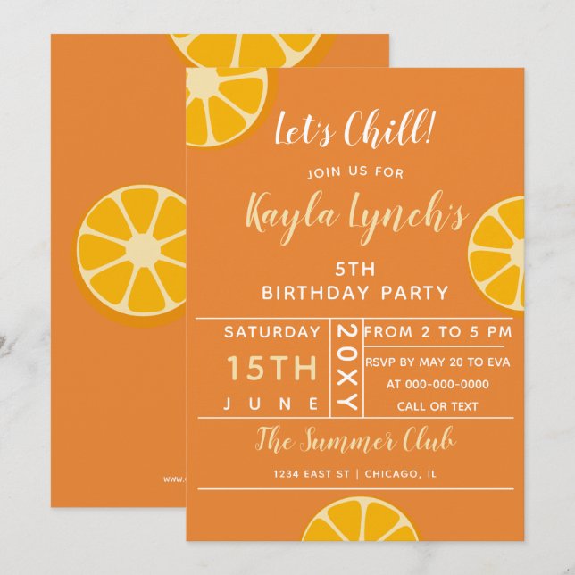 Orange Citrus summer party invitation (Front/Back)