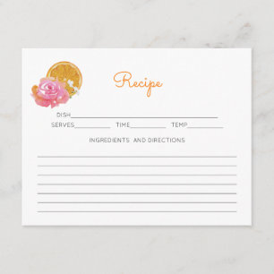 Orange Citrus Theme Pink Floral Recipe  Enclosure Card