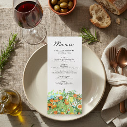 Orange Citrus Tree Blossom Watercolor Wedding Menu