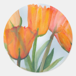 Orange Citrus Tulips Classic Round Sticker