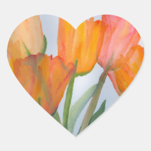 Orange Citrus Tulips Heart Sticker
