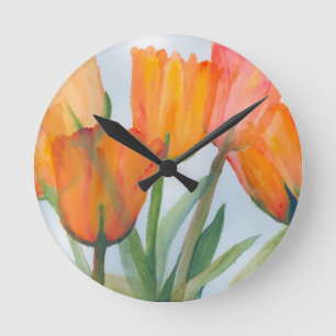Orange Citrus Tulips Round Clock