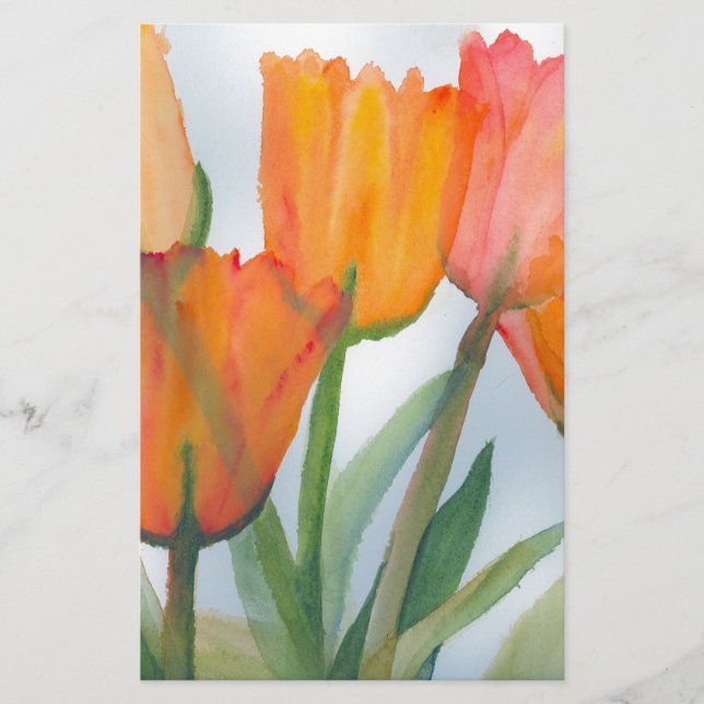 Orange Citrus Tulips Stationery (Front)