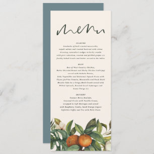 Orange citrus watercolor botanical floral wedding menu