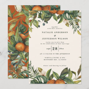 Orange citrus watercolor botanical modern wedding