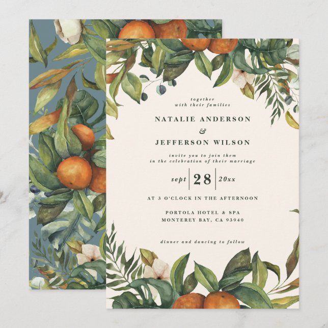 Orange citrus watercolor botanical modern wedding (Front/Back)