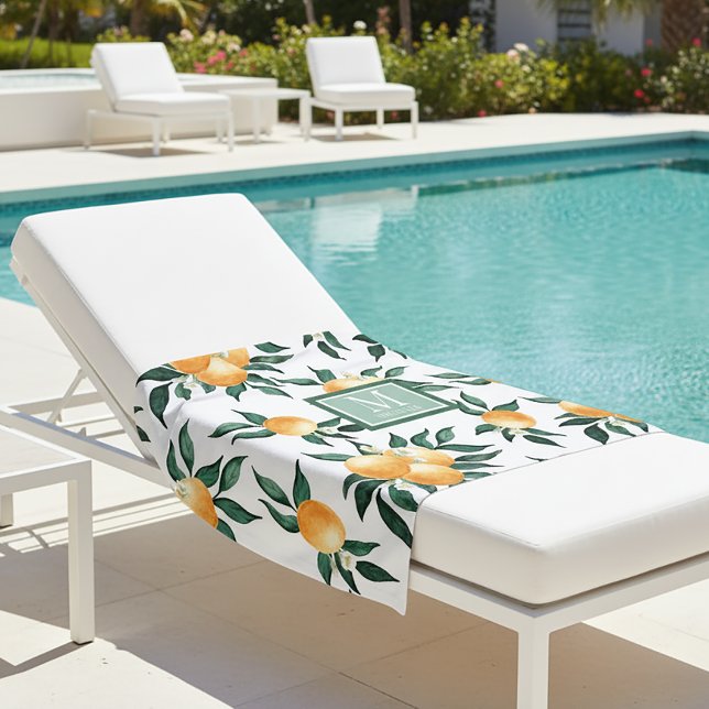 Orange Citrus Watercolor Monogram Name  Beach Towel (Creator Uploaded)