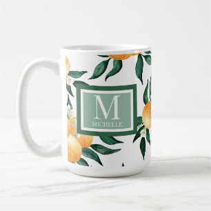 Orange Citrus Watercolor Monogram Name Coffee Mug