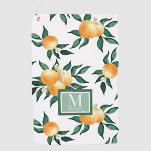 Orange Citrus Watercolor Monogram Name Golf Towel