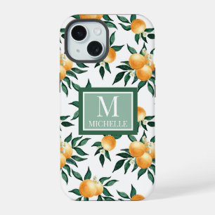 Orange Citrus Watercolor Monogram Name iPhone 15 Case