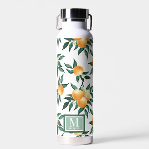 Orange Citrus Watercolor Monogram Name Water Bottle