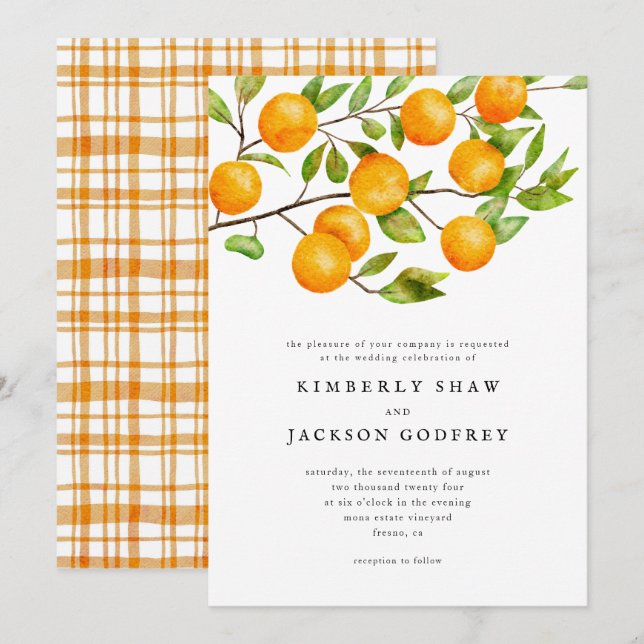 Orange Citrus Wedding Invitation (Front/Back)