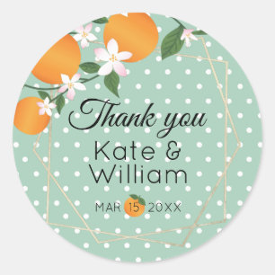 Orange Citrus Wedding Thank You Classic Round Sticker