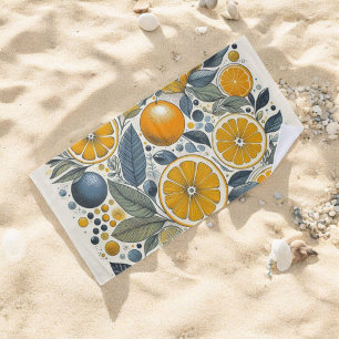 Orange Citrus Whimsical Watercolor Fruit & Floral Beach Towel