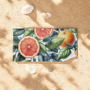 Orange Citrus Whimsical Watercolor Fruit & Floral  Beach Towel