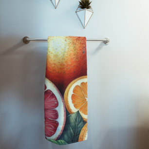 Orange Citrus Whimsical Watercolor Fruit & Floral  Beach Towel