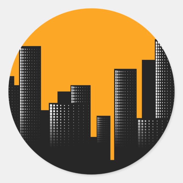 orange cityscape classic round sticker (Front)