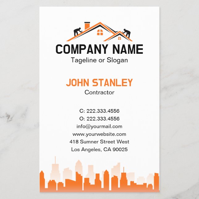 Orange Cityscape Home Builder Construction Flyer (Front)