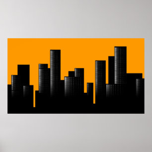 orange cityscape poster