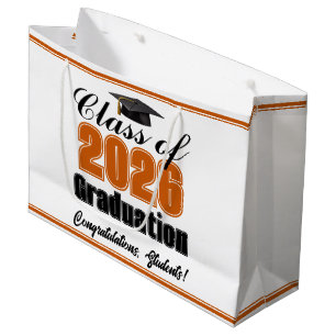 Orange Class of 2026 Custom Graduation Party Large Gift Bag
