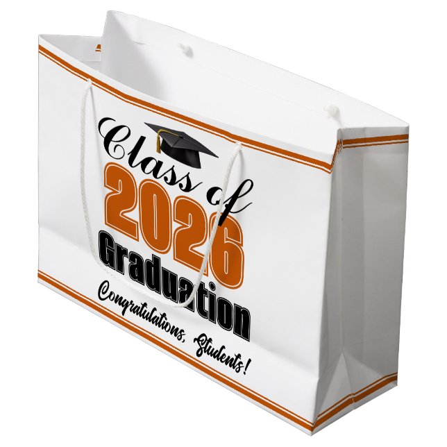 Orange Class of 2026 Custom Graduation Party Large Gift Bag (Front Angled)