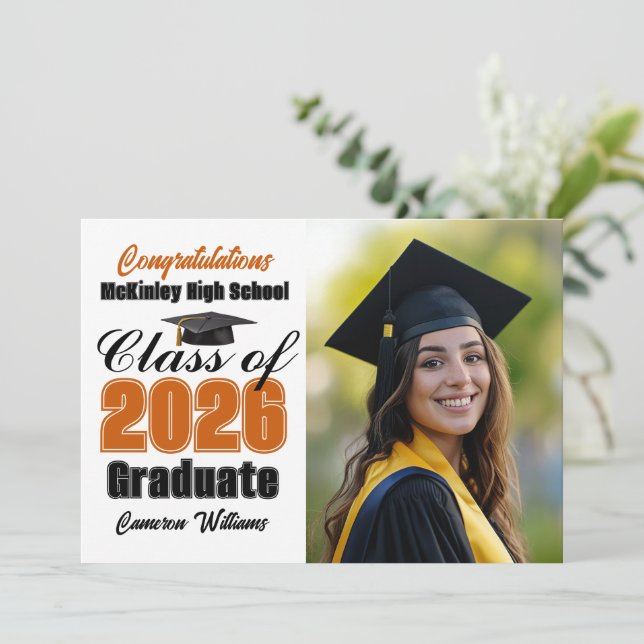 Orange Class of 2026 Graduate Photo Graduation Announcement (Standing Front)