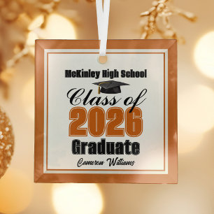 Orange Class of 2026 Graduation Custom Christmas Glass Tree Decoration