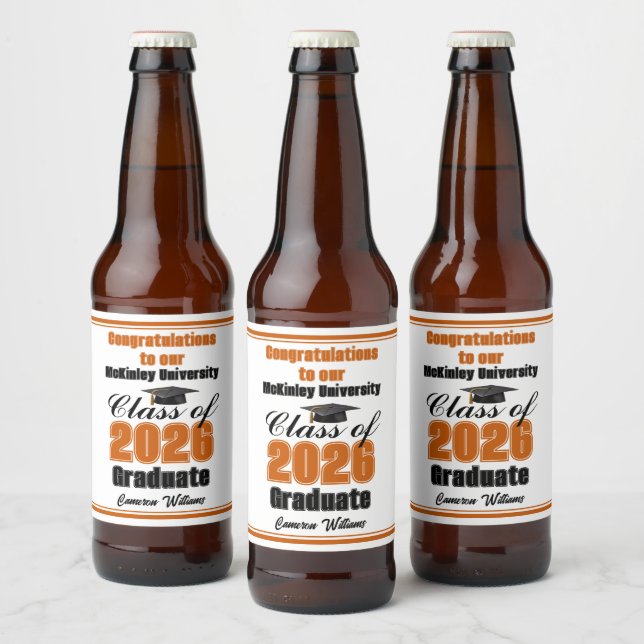 Orange Class of 2026 Graduation Party Custom Beer Bottle Label (Bottles)