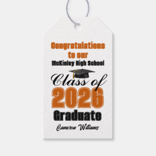Orange Class of 2026 Graduation Party Custom Gift Tags