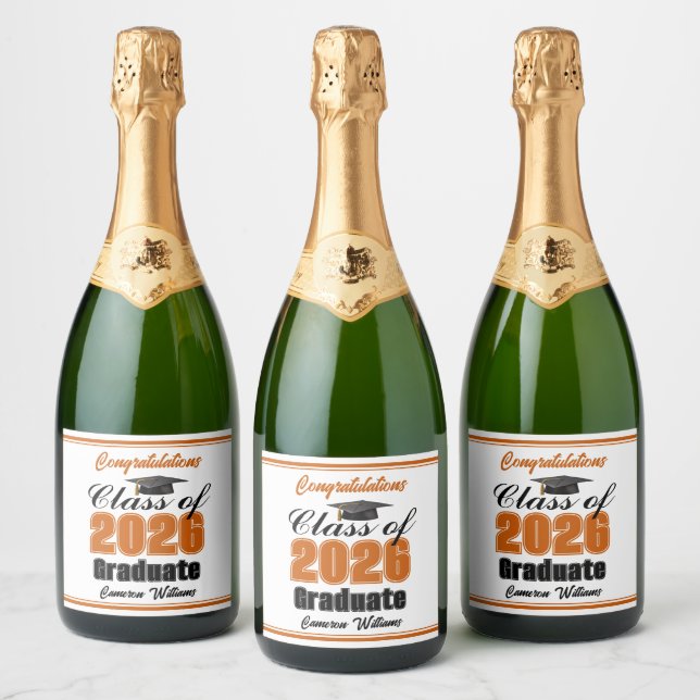 Orange Class of 2026 Graduation Party Custom Sparkling Wine Label (Bottles)