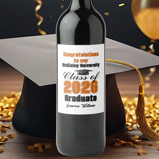 Orange Class of 2026 Graduation Party Custom Wine Label (Creator Uploaded)