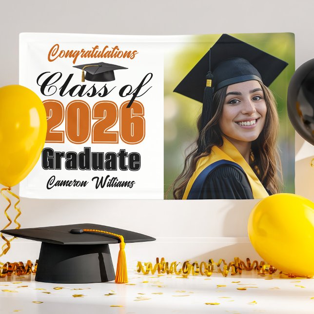 Orange Class of 2026 Graduation Party Photo Banner (Creator Uploaded)