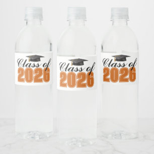 Orange Class of 2026 Graduation Party Water Bottle Label
