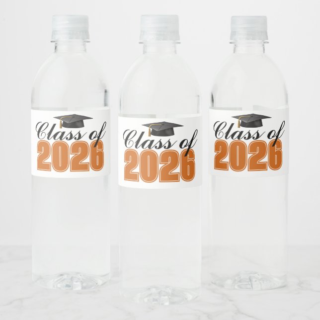 Orange Class of 2026 Graduation Party Water Bottle Label (Bottles)