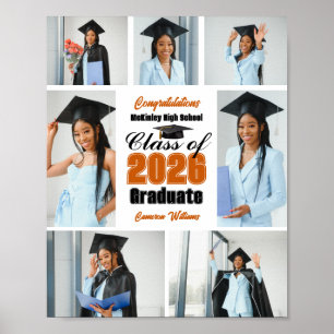Orange Class of 2026 Graduation Photo Collage Poster