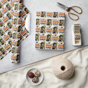 Orange Class of 2026 Graduation Photo Wrapping Paper
