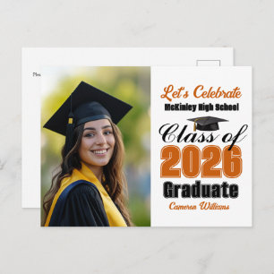 Orange Class of 2026 Photo Graduation Party Invitation Postcard
