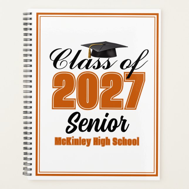 Orange Class of 2027 Senior Custom High School Planner (Front)