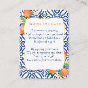 Orange Classic Blue Baby Shower Bring A Book Enclosure Card