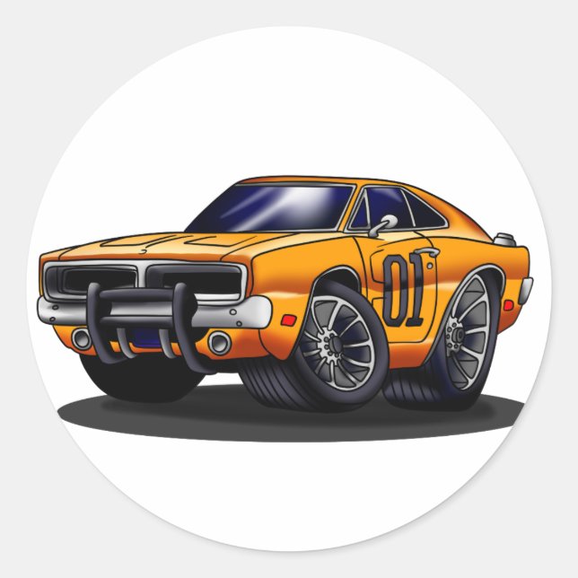 Orange Classic muscle car   - Choose back colour Classic Round Sticker (Front)